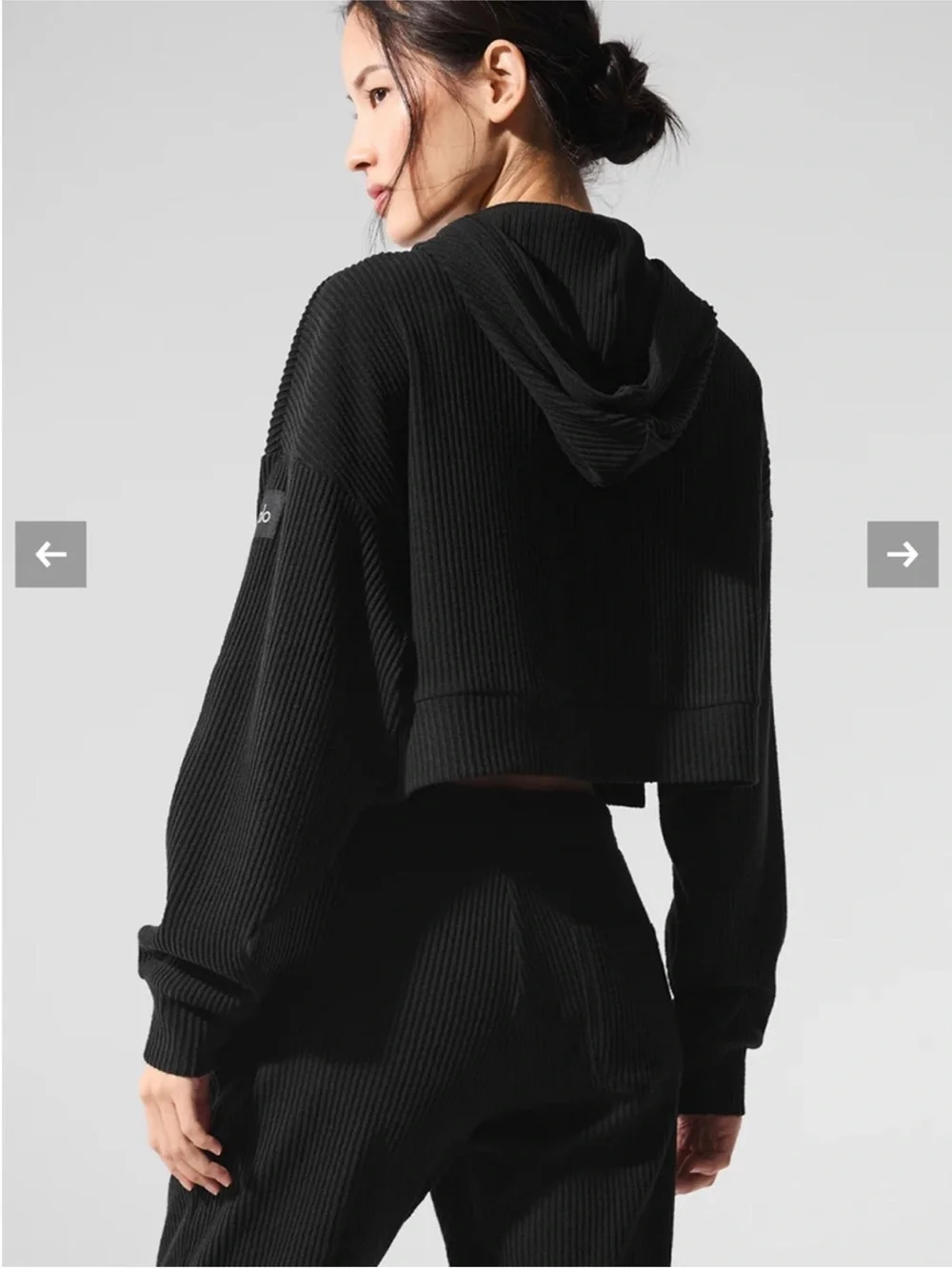 Alo Yoga Muse Hoodie Cropped Black Sz S 4-6 W3438R